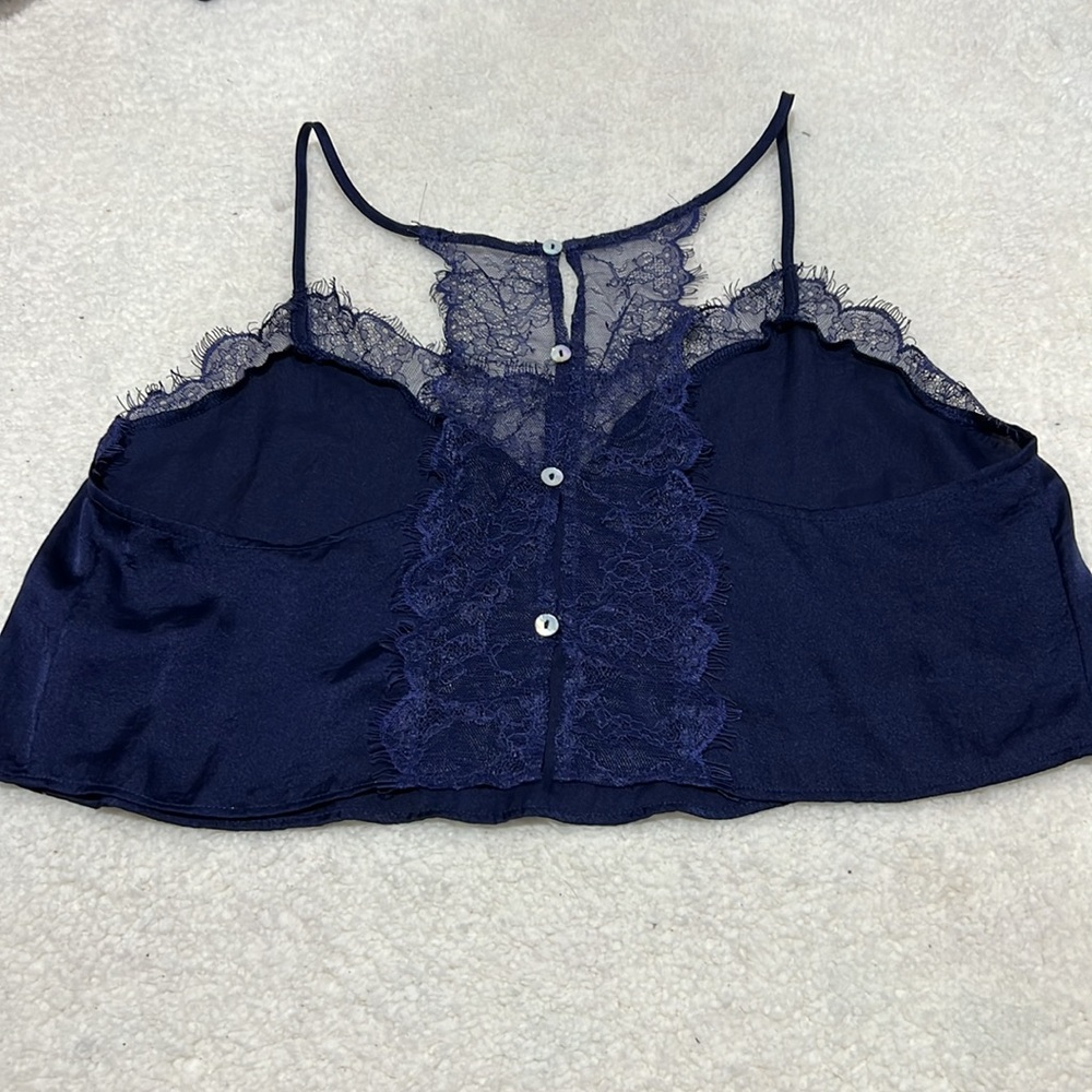 Elegant Navy Lace Trim Camisole